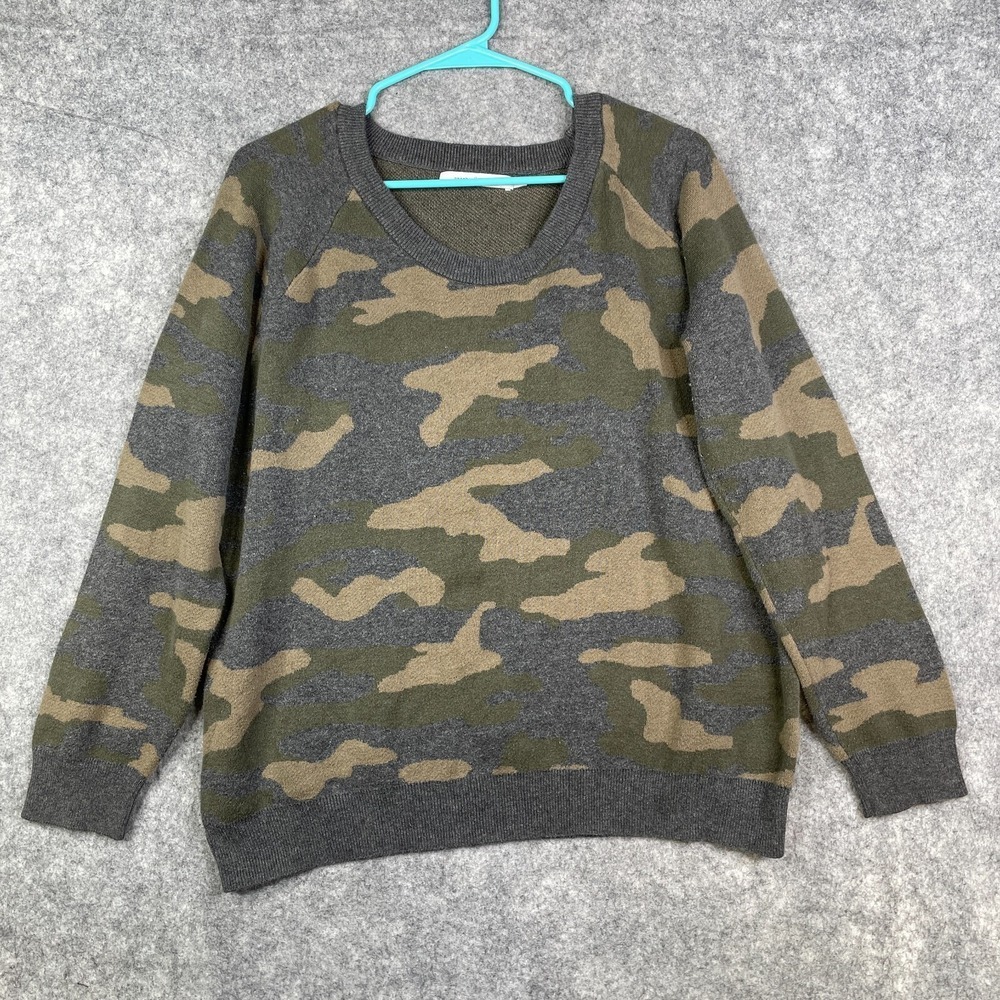 Stitches And Stripe Womens Pullover Sweatshirt Sweater Green Camo Print Casual L